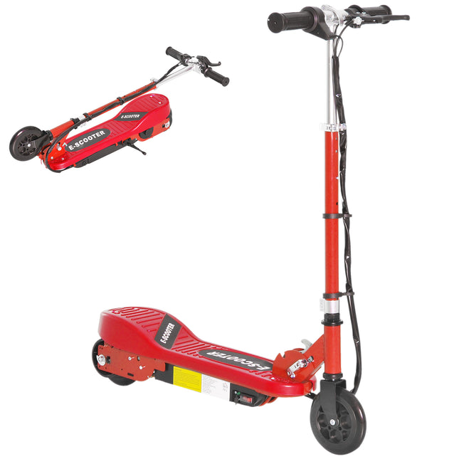 Kids Folding Electric Scooter with 2x12V Rechargeable Battery 120W Adjustable Height PU Wheels for 7-14 yrs - Red