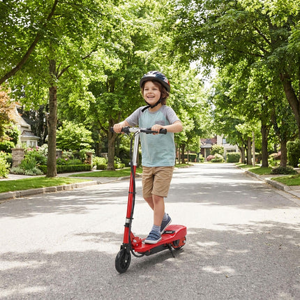 Kids Folding Electric Scooter with 2x12V Rechargeable Battery 120W Adjustable Height PU Wheels for 7-14 yrs - Red