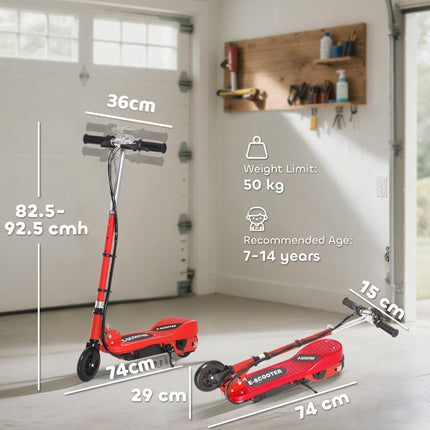 Kids Folding Electric Scooter with 2x12V Rechargeable Battery 120W Adjustable Height PU Wheels for 7-14 yrs - Red
