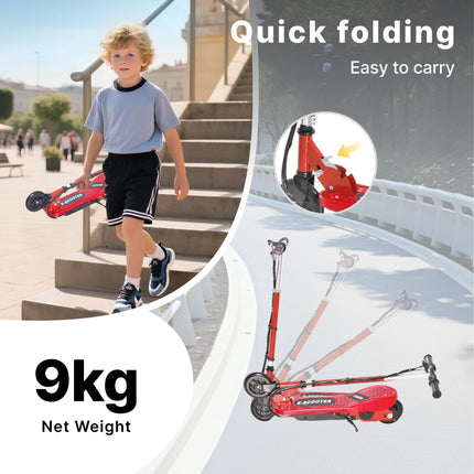Kids Folding Electric Scooter with 2x12V Rechargeable Battery 120W Adjustable Height PU Wheels for 7-14 yrs - Red