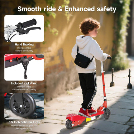 Kids Folding Electric Scooter with 2x12V Rechargeable Battery 120W Adjustable Height PU Wheels for 7-14 yrs - Red