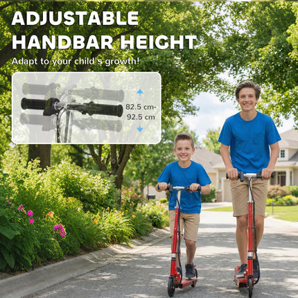 Kids Folding Electric Scooter with 2x12V Rechargeable Battery 120W Adjustable Height PU Wheels for 7-14 yrs - Red