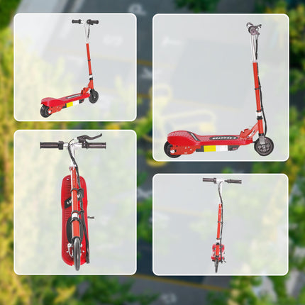 Kids Folding Electric Scooter with 2x12V Rechargeable Battery 120W Adjustable Height PU Wheels for 7-14 yrs - Red
