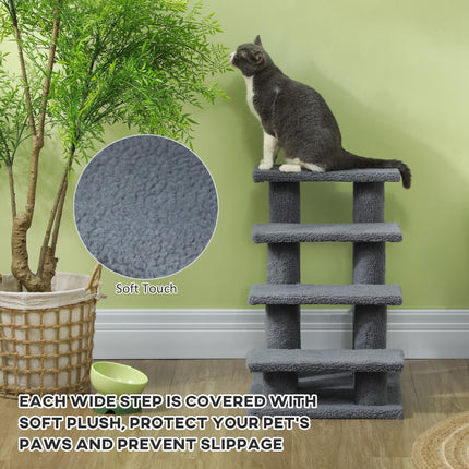 Pet Stair Steps for Small and Older Pets Climbing Assistance Ladder 63.5x43x60cm - Grey