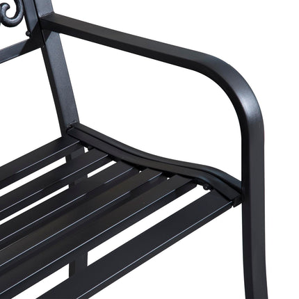 2 Seater Metal Garden Park Bench with Floral Backrest - Black