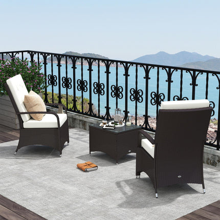 Weatherproof 2 Seater Rattan Bistro Set with Cushions - Brown