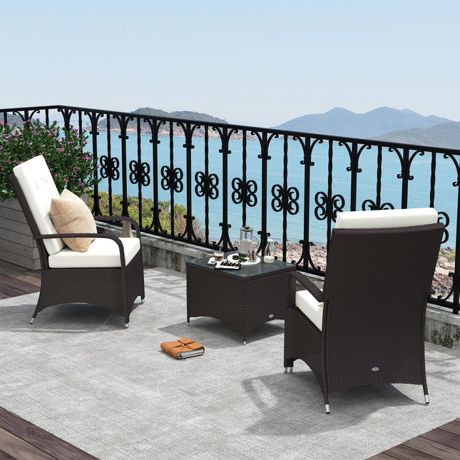 Weatherproof 2 Seater Rattan Bistro Set with Cushions - Brown