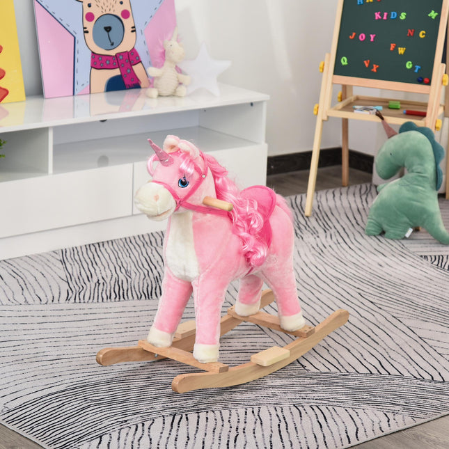Kids Plush Unicorn Rocking Ride-On with Sound - Pink