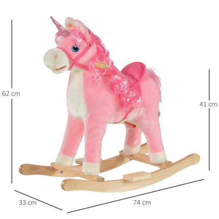 Kids Plush Unicorn Rocking Ride-On with Sound - Pink
