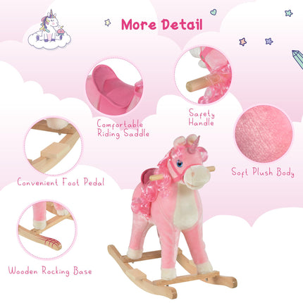 Kids Plush Unicorn Rocking Ride-On with Sound - Pink