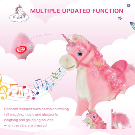 Kids Plush Unicorn Rocking Ride-On with Sound - Pink