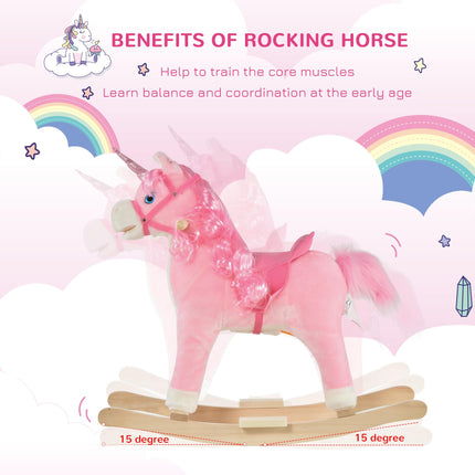 Kids Plush Unicorn Rocking Ride-On with Sound - Pink