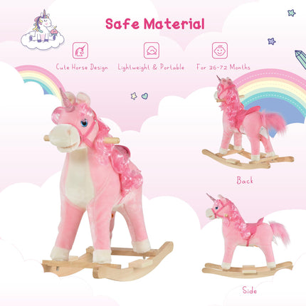 Kids Plush Unicorn Rocking Ride-On with Sound - Pink