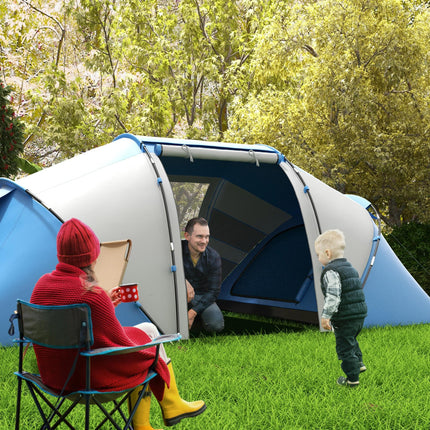Waterproof 4-6 Person Camping Tent with UV Protection - Blue and White