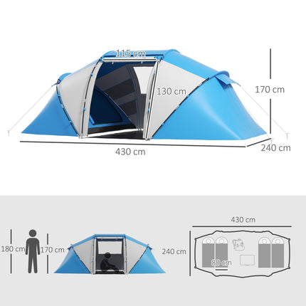 Waterproof 4-6 Person Camping Tent with UV Protection - Blue and White