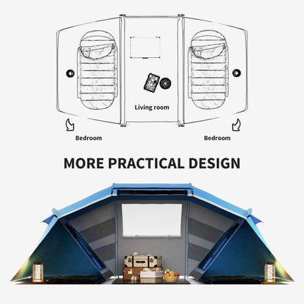 Waterproof 4-6 Person Camping Tent with UV Protection - Blue and White