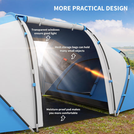 Waterproof 4-6 Person Camping Tent with UV Protection - Blue and White