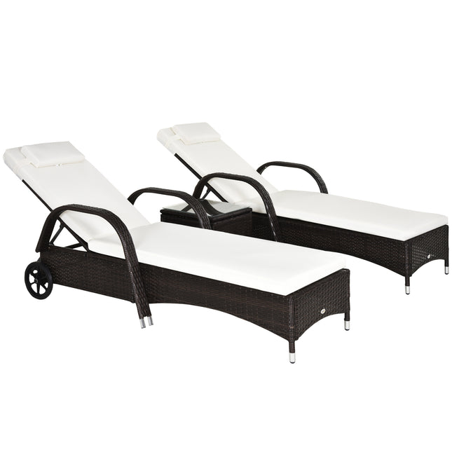 3 Piece Patio Lounge Chair Set with Cushions and Side Table - Brown