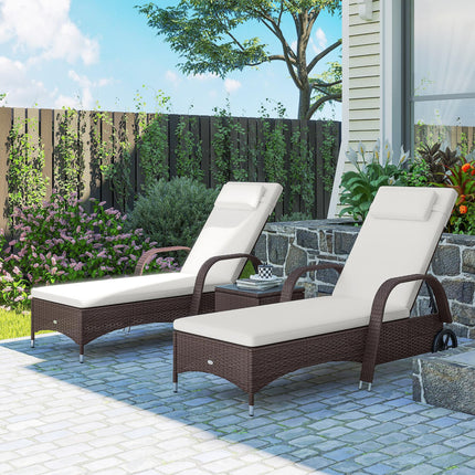 3 Piece Patio Lounge Chair Set with Cushions and Side Table - Brown
