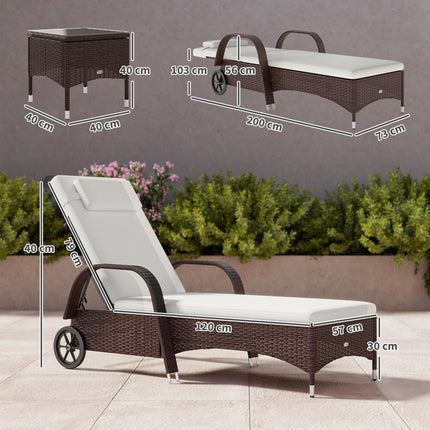 3 Piece Patio Lounge Chair Set with Cushions and Side Table - Brown