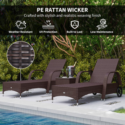 3 Piece Patio Lounge Chair Set with Cushions and Side Table - Brown