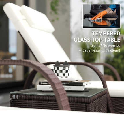 3 Piece Patio Lounge Chair Set with Cushions and Side Table - Brown