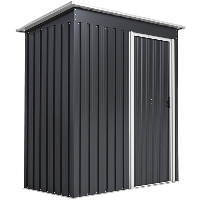 5 x 3ft Galvanised Steel Garden Storage Shed with Sliding Door - Black