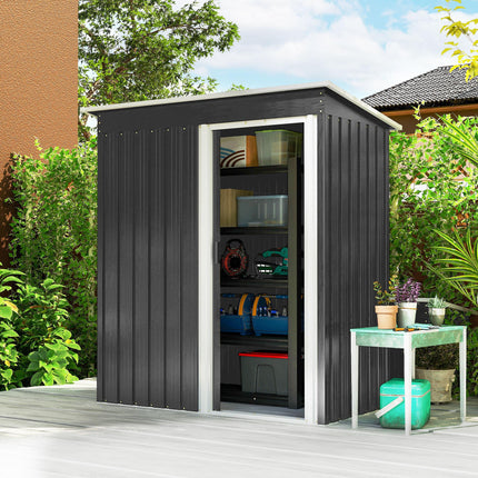 5 x 3ft Galvanised Steel Garden Storage Shed with Sliding Door - Black