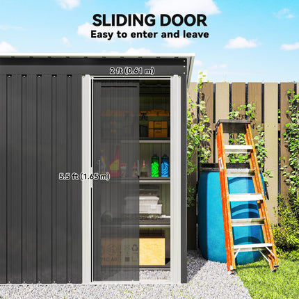 5 x 3ft Galvanised Steel Garden Storage Shed with Sliding Door - Black