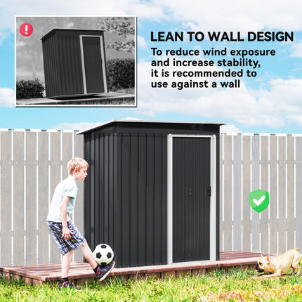 5 x 3ft Galvanised Steel Garden Storage Shed with Sliding Door - Black