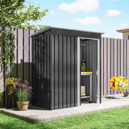 5 x 3ft Galvanised Steel Garden Storage Shed with Sliding Door - Black