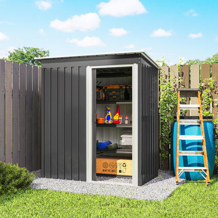 5 x 3ft Galvanised Steel Garden Storage Shed with Sliding Door - Black