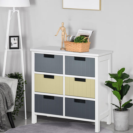 6 Drawer Storage Tower Dresser Chest with Wood Top for Bedroom Nursery Closet Hallway - Multi-Colour