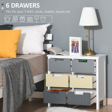 6 Drawer Storage Tower Dresser Chest with Wood Top for Bedroom Nursery Closet Hallway - Multi-Colour