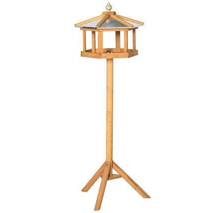 Deluxe Wooden Bird Stand Feeder Table 113cm High Garden Parrot Coop - Natural Wood