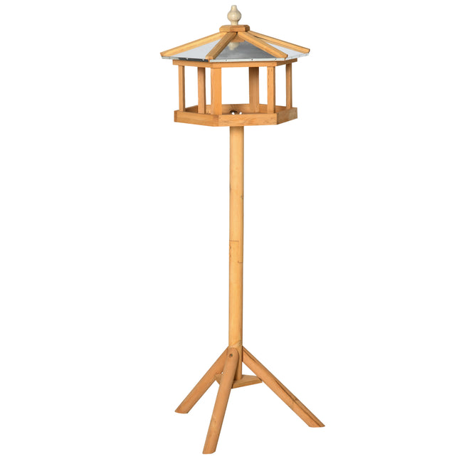 Deluxe Wooden Bird Stand Feeder Table 113cm High Garden Parrot Coop - Natural Wood