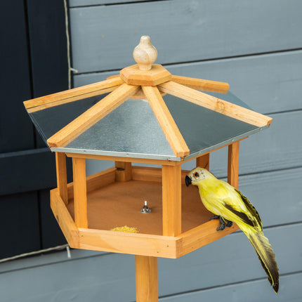 Deluxe Wooden Bird Stand Feeder Table 113cm High Garden Parrot Coop - Natural Wood