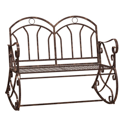 2 Seater Metal Rocking Garden Bench with Armrests - Bronze