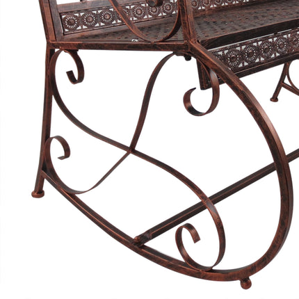 2 Seater Metal Rocking Garden Bench with Armrests - Bronze