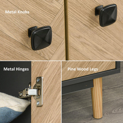 Modern Wardrobe Cabinet 90x50x190cm with Shelves, Hanging Rod & Drawers - Dark Grey Wood Grain