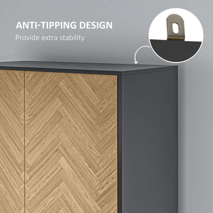 Modern Wardrobe Cabinet 90x50x190cm with Shelves, Hanging Rod & Drawers - Dark Grey Wood Grain
