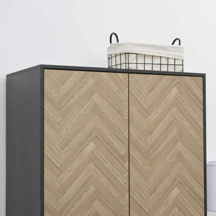Modern Wardrobe Cabinet 90x50x190cm with Shelves, Hanging Rod & Drawers - Dark Grey Wood Grain