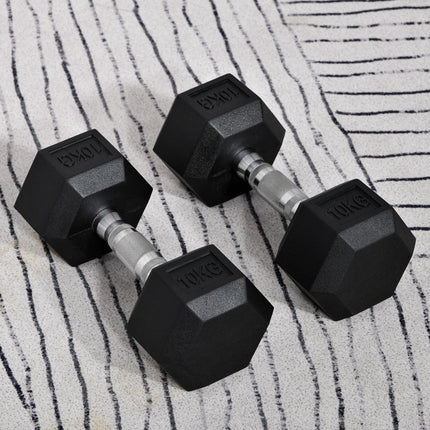 Set of 2 Rubber Hex Dumbbells for Weight Lifting - Black
