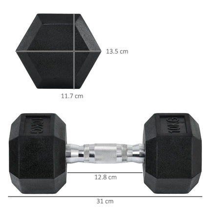 Set of 2 Rubber Hex Dumbbells for Weight Lifting - Black