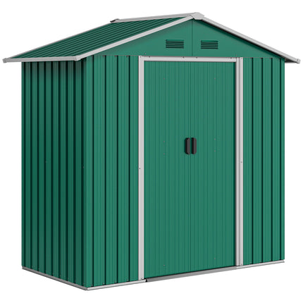 6.5ft Metal Garden Storage Shed with Double Sliding Doors - Green