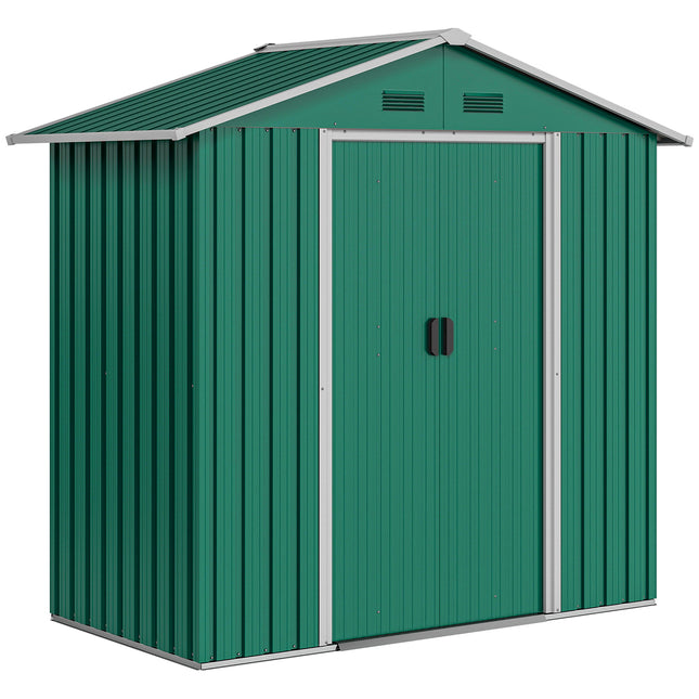 6.5ft Metal Garden Storage Shed with Double Sliding Doors - Green