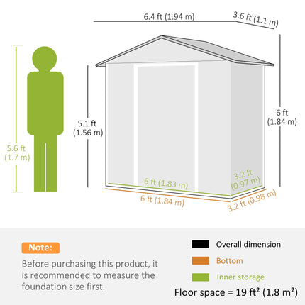 6.5ft Metal Garden Storage Shed with Double Sliding Doors - Green