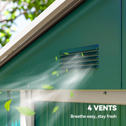 6.5ft Metal Garden Storage Shed with Double Sliding Doors - Green