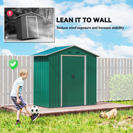 6.5ft Metal Garden Storage Shed with Double Sliding Doors - Green