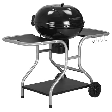 Charcoal Grill Trolley with Large Cooking Area, Wheels, and Storage - Black